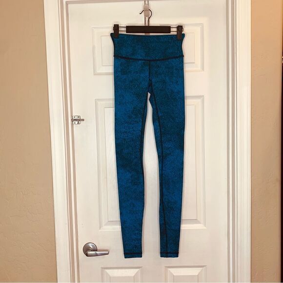 Lululemon Wunder Under Pant III Luon Spray Jacquard Shocking Blue Black Size 2 - Picture 3 of 9